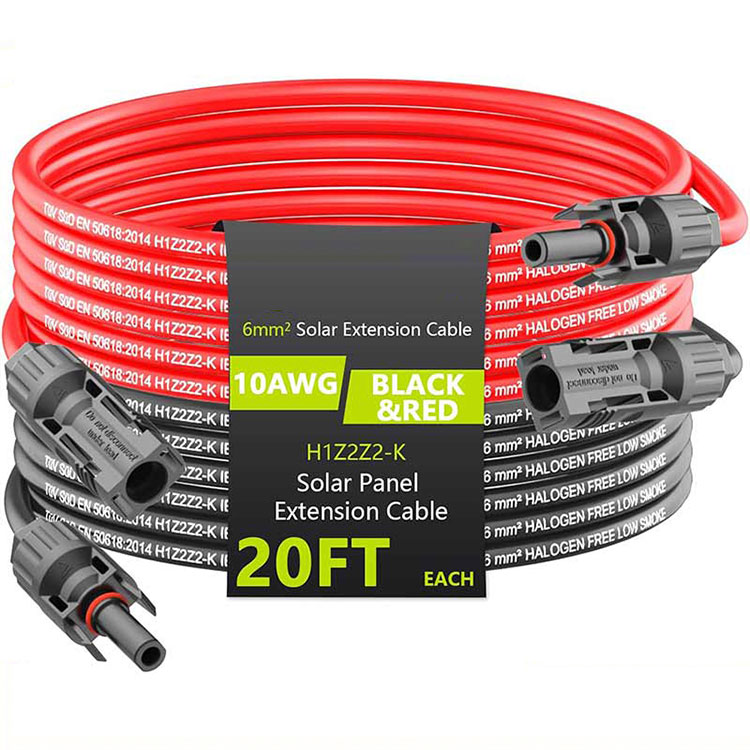 የፀሐይ ማራዘሚያ ገመድ 20FT 10AWG (6 ሚሜ 2) የፀሐይ ፓነል የኤክስቴንሽን ሽቦ